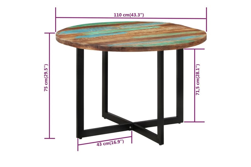 Ruokapöytä 110x75 cm kierrätetty täyspuu - Monivärinen - Huonekalut - Pöytä & ruokailuryhmä - Ruokapöydät & keittiön pöydät