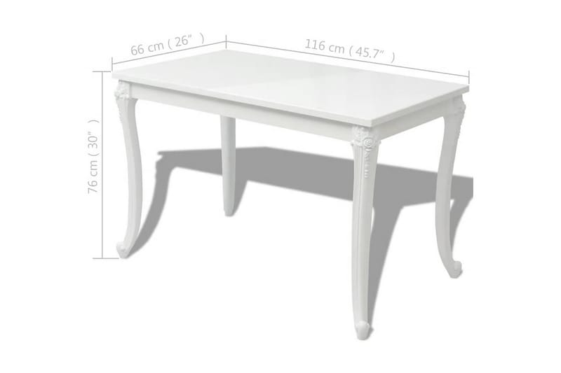 Ruokapöytä 116x66x76 cm korkeakiilto valkoinen - Valkoinen - Huonekalut - Pöytä & ruokailuryhmä - Ruokapöydät & keittiön pöydät