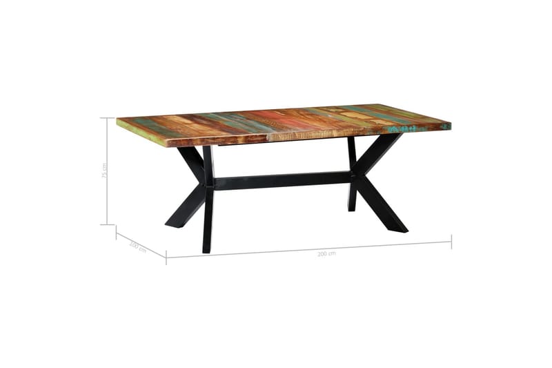 Ruokapöytä 200x100x75 cm kiinteä kierrätetty puu - Monivärinen - Huonekalut - Pöytä & ruokailuryhmä - Ruokapöydät & keittiön pöydät