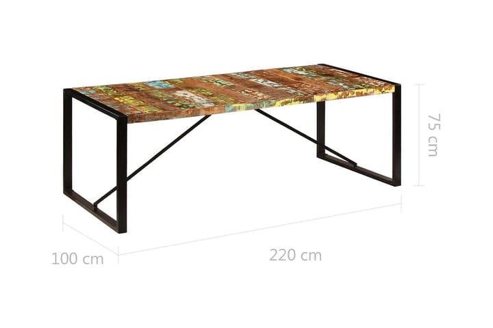 Ruokapöytä 220x100x75 cm kiinteä kierrätetty puu - Monivärinen - Ruokapöydät & keittiön pöydät