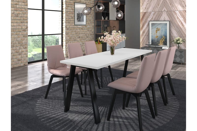 Ruokapöytä Cisy 185 cm, Valkoinen/Musta