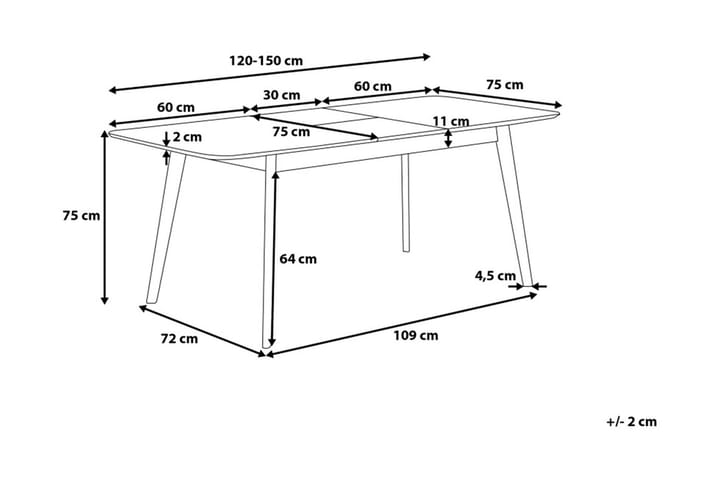 Ruokapöytä Dansbury Taittuva 120-150x75 cm - Puu/Luonnonväri - Ruokapöydät & keittiön pöydät - Kokoontaitettavat pöydät