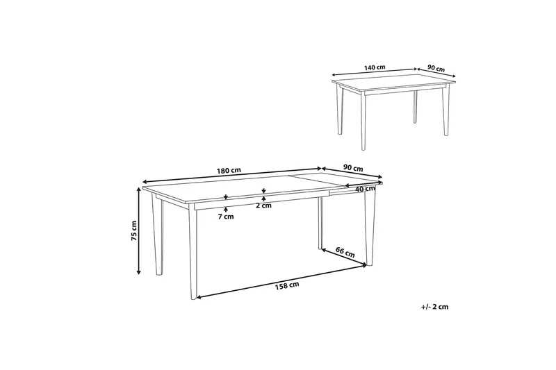 Ruokapöytä Godeset 180 cm Kokoontaitettava - Valkoinen/Vaalea - Huonekalut - Pöytä & ruokailuryhmä - Ruokapöydät & keittiön pöydät