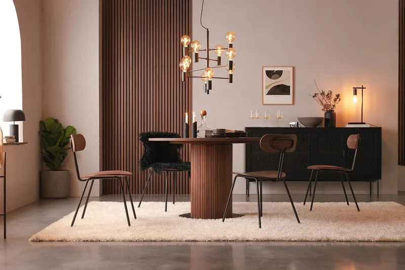 Ruokapöytä Noira 120 cm Pyöreä Tolppajalka - Pähkinä - Huonekalut - Pöytä & ruokailuryhmä - Ruokapöydät & keittiön pöydät