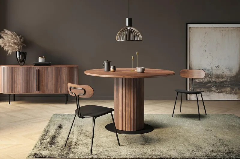 Ruokapöytä Noira 120 cm Pyöreä Tolppajalka - Pähkinä - Huonekalut - Pöytä & ruokailuryhmä - Ruokapöydät & keittiön pöydät