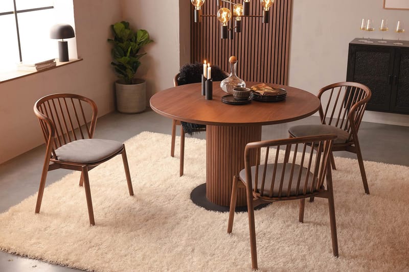 Ruokapöytä Noira 120 cm Pyöreä Tolppajalka - Pähkinä - Huonekalut - Pöytä & ruokailuryhmä - Ruokapöydät & keittiön pöydät