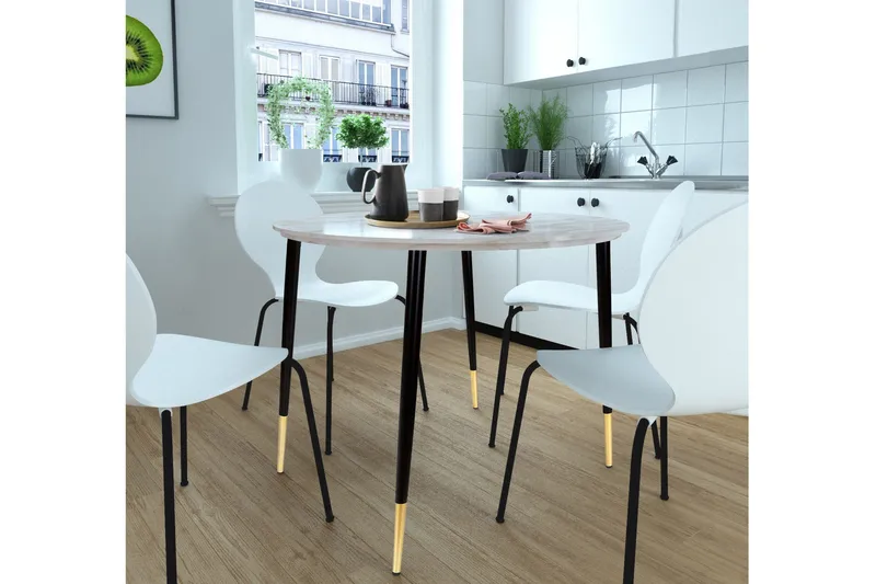 Ruokapöytä Reddeer Pyöreä 100 cm - Harmaa/Valkoinen/Musta/Kulta - Huonekalut - Pöytä & ruokailuryhmä - Ruokapöydät & keittiön pöydät