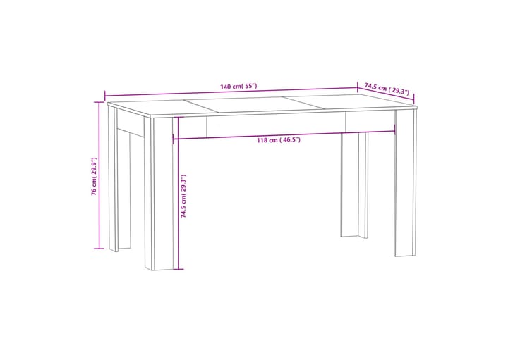 Ruokapöytä savutammi 140x74,5x76 cm tekninen puu - Ruskea - Ruokapöydät & keittiön pöydät