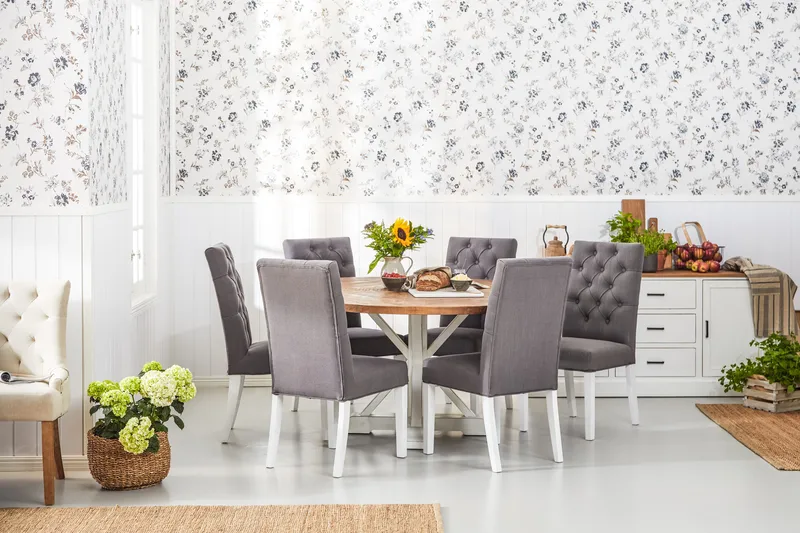 Ruokapöytä Yorkshire Vintage 150 cm Pyöreä - Vintage Luonnonväri/Valkoinen - Huonekalut - Pöytä & ruokailuryhmä - Ruokapöydät & keittiön pöydät