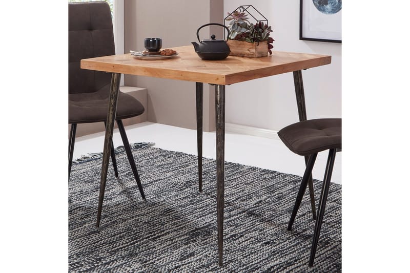 Synia pieni neliönmuotoinen ruokapöytä 80 cm täyspuuta, tammi- ja metallijäljitelmä - Beige - Huonekalut - Pöytä & ruokailuryhmä - Ruokapöydät & keittiön pöydät