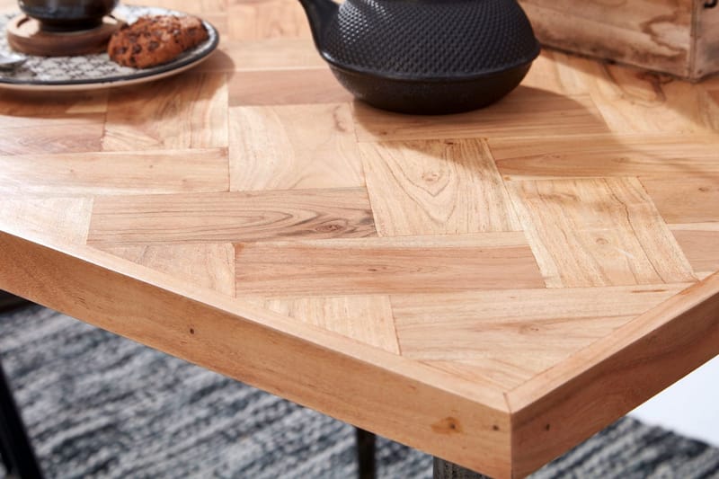 Synia pieni neliönmuotoinen ruokapöytä 80 cm täyspuuta, tammi- ja metallijäljitelmä - Beige - Huonekalut - Pöytä & ruokailuryhmä - Ruokapöydät & keittiön pöydät