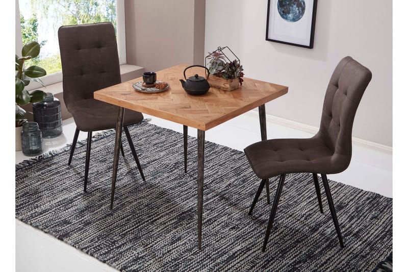 Synia pieni neliönmuotoinen ruokapöytä 80 cm täyspuuta, tammi- ja metallijäljitelmä - Beige - Huonekalut - Pöytä & ruokailuryhmä - Ruokapöydät & keittiön pöydät