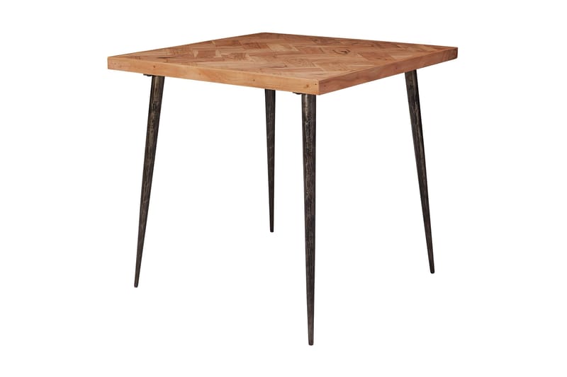 Synia pieni neliönmuotoinen ruokapöytä 80 cm täyspuuta, tammi- ja metallijäljitelmä, Beige