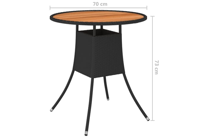 Ulkoruokapöytä 70 cm Polyrottinki/Akaasia - Musta - Ruokapöydät & keittiön pöydät