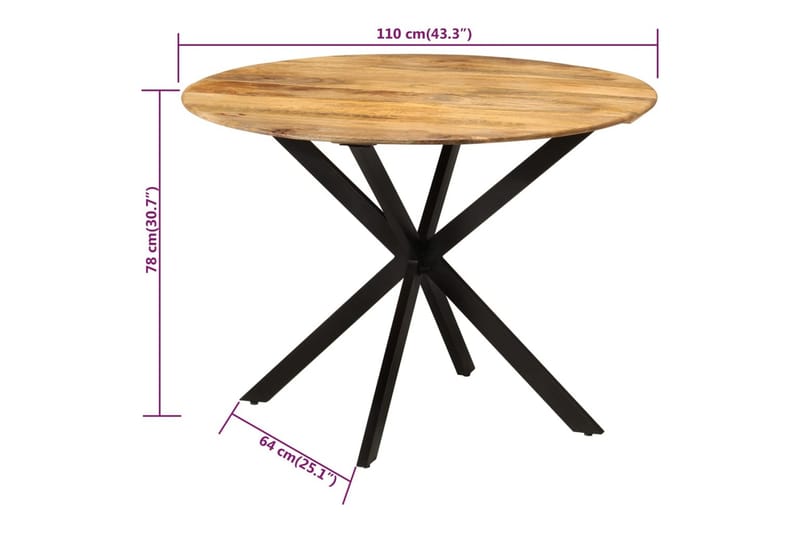 Ruokapöytä Ã˜110x78 cm täysi mangopuu ja teräs - Ruskea - Huonekalut - Pöytä & ruokailuryhmä - Ruokapöydät & keittiön pöydät