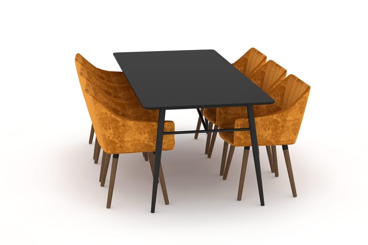 Ruokapöytä Breyawna 200 cm 6 Arlettaz tuolia - Beige/Musta - Ruokailuryhmä