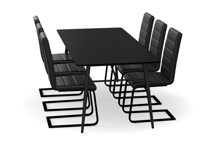 Ruokapöytä Breyawna 200 cm 6 Jack tuolia Keinonahka - Beige/Musta - Ruokailuryhmä