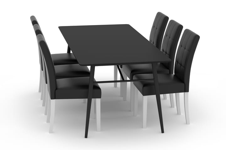 Ruokapöytä Breyawna 200 cm 6 Leo tuolia Keinonahka - Beige/Musta - Ruokailuryhmä