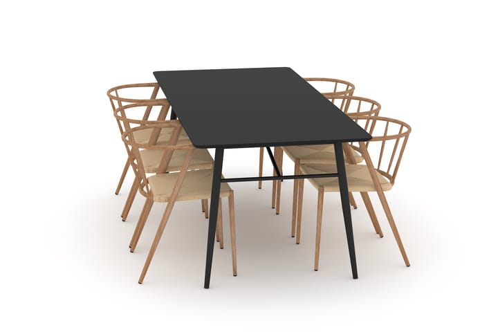 Ruokap�öytä Breyawna 200 cm 6 Radella tuolia - Beige/Musta - Ruokailuryhmä