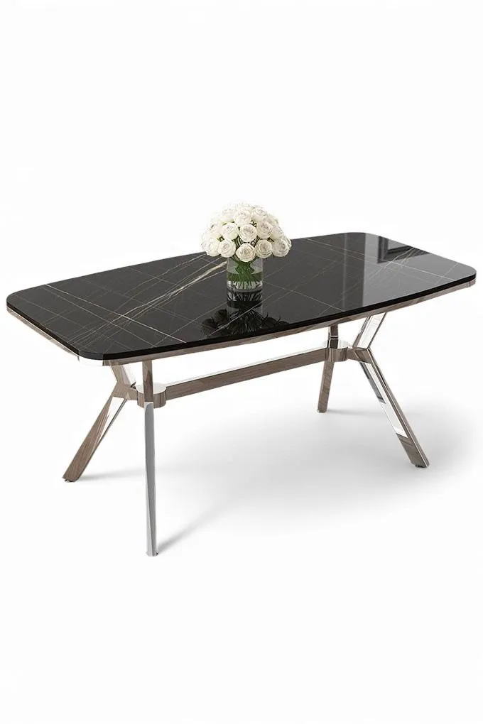 Ruokapöytä Hanah Home Esla (160 x 75 x 90 cm) Musta marmori kromi, undefined