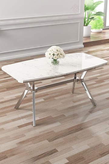 Ruokapöytä Hanah Home Esla (160 x 75 x 90 cm) Valkoinen marmori kromi - Huonekalut - Pöytä & ruokailuryhmä - Marmoripöydät