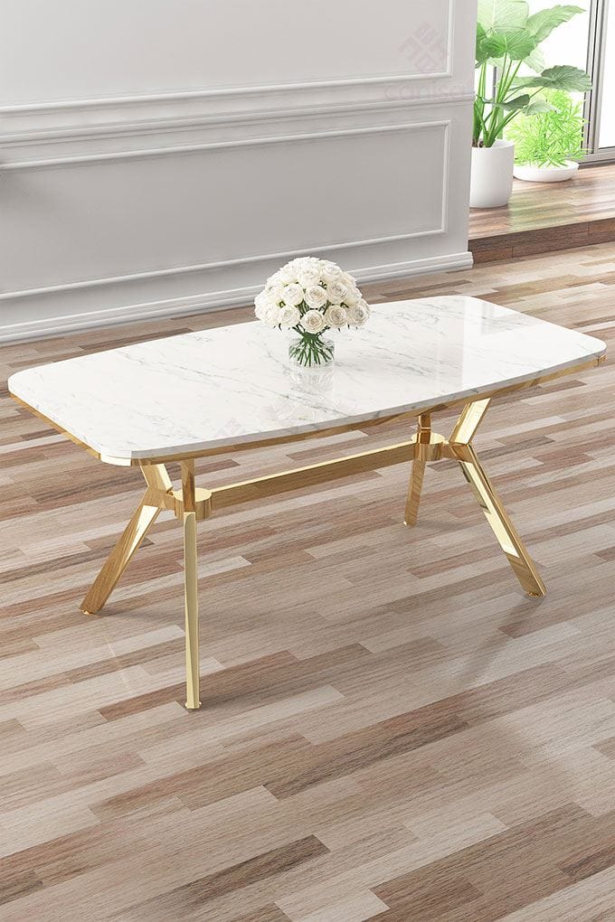 Ruokapöytä Hanah Home Esla (160 x 75 x 90 cm) Valkoinen marmori kulta - Huonekalut - Pöytä & ruokailuryhmä - Ruokapöydät & keittiön pöydät