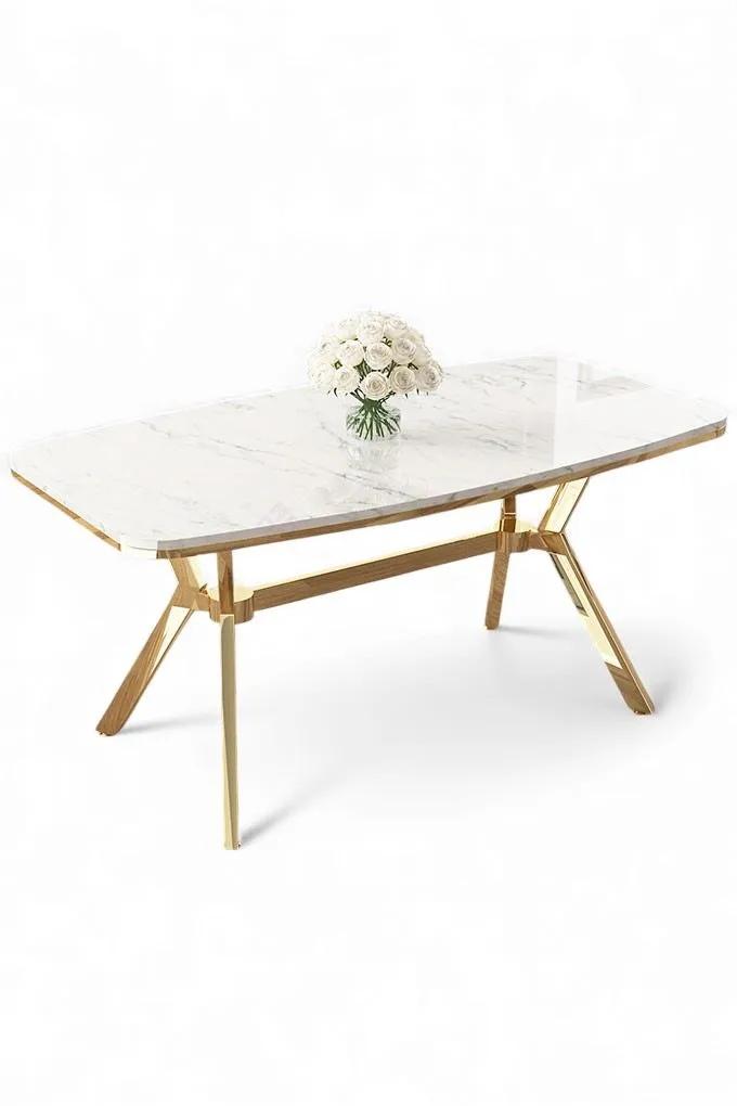 Ruokapöytä Hanah Home Esla (160 x 75 x 90 cm) Valkoinen marmori kulta - Huonekalut - Pöytä & ruokailuryhmä - Ruokapöydät & keittiön pöydät