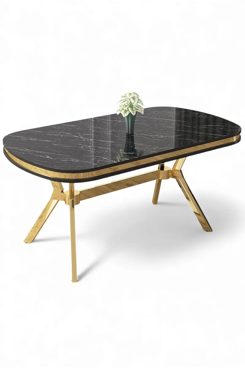 Ruokapöytä Hanah Home Olya (168 x 75 x 90 cm) Musta marmori kulta, undefined