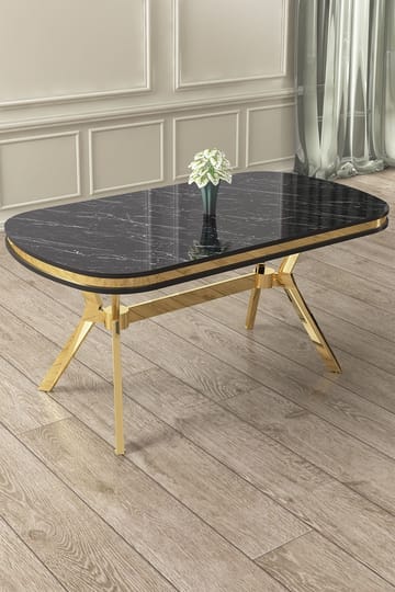Ruokapöytä Hanah Home Olya (168 x 75 x 90 cm) Musta marmori kulta - Huonekalut - Pöytä & ruokailuryhmä - Marmoripöydät