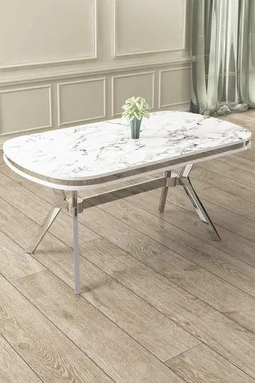 Ruokapöytä Hanah Home Olya (168 x 75 x 90 cm) Valkoinen marmori kromi - Huonekalut - Pöytä & ruokailuryhmä - Marmoripöydät