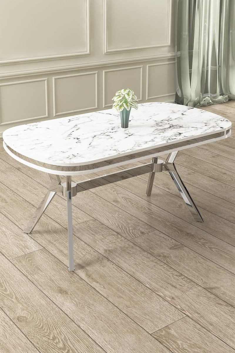Ruokapöytä Hanah Home Olya (168 x 75 x 90 cm) Valkoinen marmori kromi - Huonekalut - Pöytä & ruokailuryhmä - Ruokapöydät & keittiön pöydät