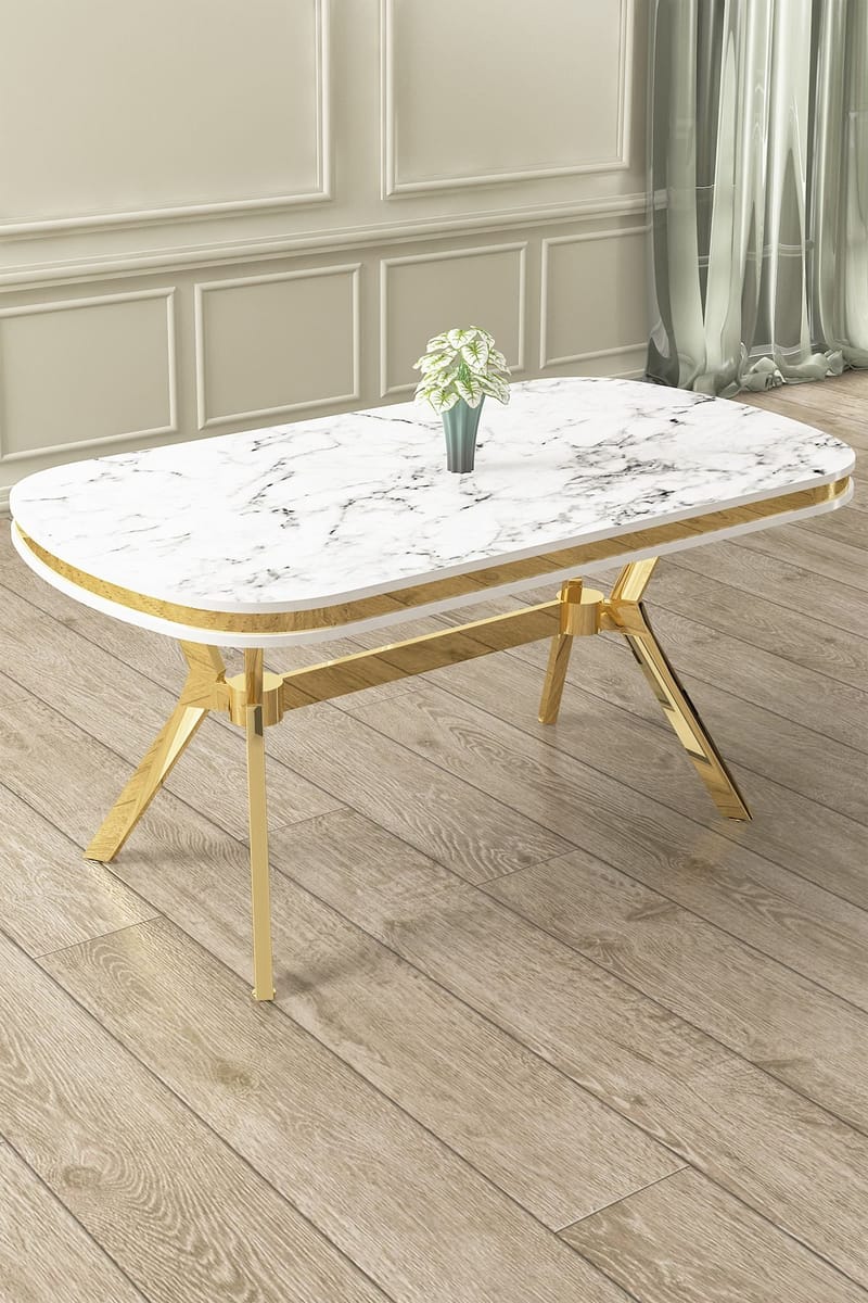 Ruokapöytä Hanah Home Olya (168 x 75 x 90 cm) Valkoinen marmori kulta - Huonekalut - Pöytä & ruokailuryhmä - Ruokapöydät & keittiön pöydät