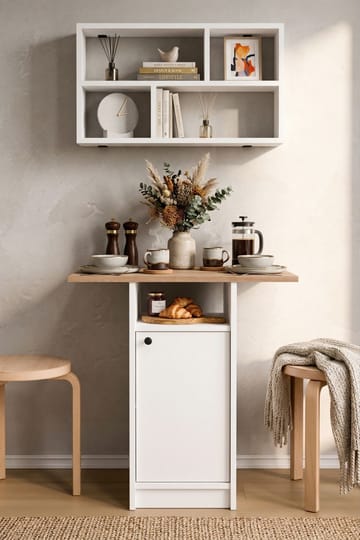 Ruokapöytä- ja seinähyllysetti (2 osaa) Hanah Home Nord (72 x 73,8 x 44,5 cm) Valkotammi - Valkoinen ja tammi - Huonekalut - Pöytä & ruokailuryhmä - Ruokapöydät & keittiön pöydät
