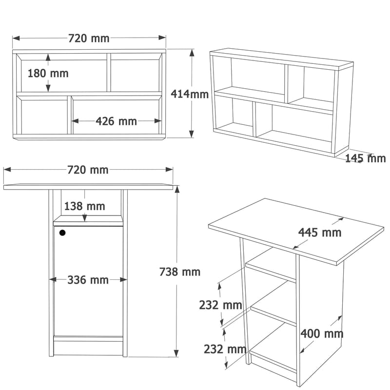 Ruokapöytä- ja seinähyllysetti (2 osaa) Hanah Home Nord (72 x 73,8 x 44,5 cm) Valkotammi - Valkoinen ja tammi - Huonekalut - Pöytä & ruokailuryhmä - Ruokailuryhmä
