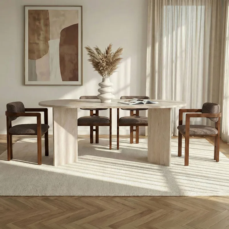 Ruokapöytä- ja tuolisetti Nordure Meridia 4 (180 x 75 x 90 cm) 5 osaa Travertiini pähkinä ruskea - Huonekalut - Pöytä & ruokailuryhmä - Ruokailuryhmä