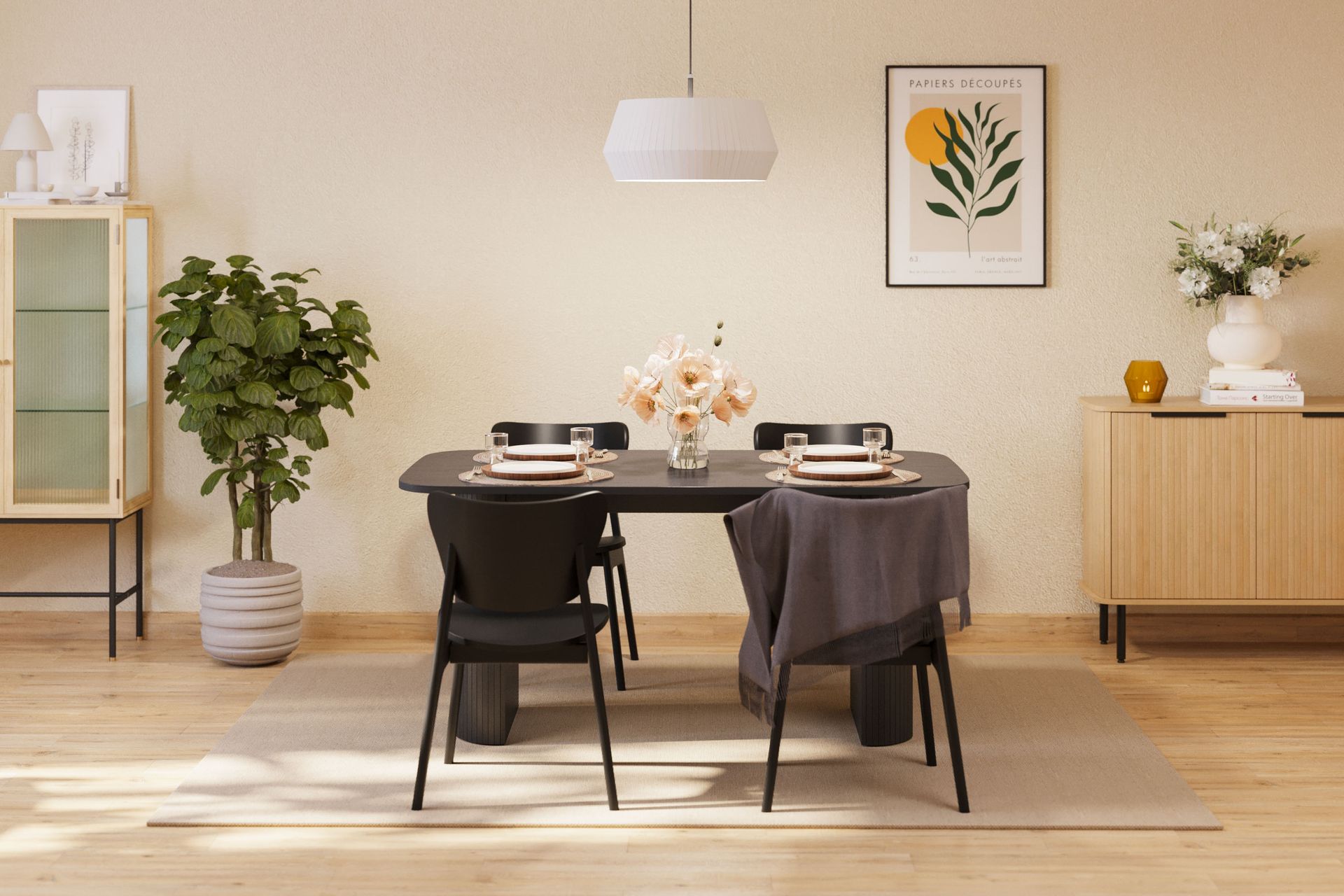 Ruokapöytä Kopparbo 160 cm Pyöreä 4 kpl Ruokatuoli Skagana - Huonekalut - Pöytä & ruokailuryhmä - Ruokailuryhmä