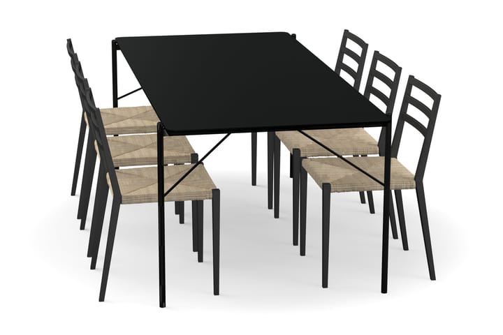 Ruokapöytä Leeling 200 cm 6 Nurgut tuolia - Musta - Ruokailuryhmä
