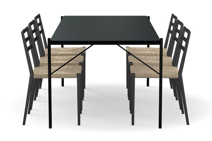 Ruokapöytä Leeling 200 cm 6 Nurgut tuolia - Musta - Ruokailuryhmä