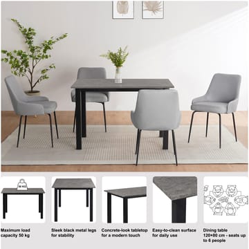Ruokapöytä Loft24 Durham Betoni 120 × 80 cm - Betoninharmaa ja musta - Huonekalut - Pöytä & ruokailuryhmä - Ruokapöydät & keittiön pöydät
