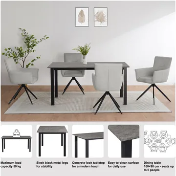 Ruokapöytä Loft24 Durham Betoni 160 × 90 cm - Betoninharmaa ja musta - Huonekalut - Pöytä & ruokailuryhmä - Ruokapöydät & keittiön pöydät