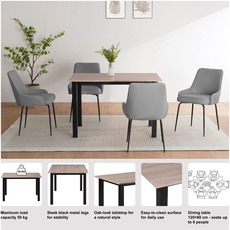 Ruokapöytä Loft24 Durham Tammi/musta 120 × 80 cm - Tammenruskea ja musta - Huonekalut - Pöytä & ruokailuryhmä - Ruokapöydät & keittiön pöydät