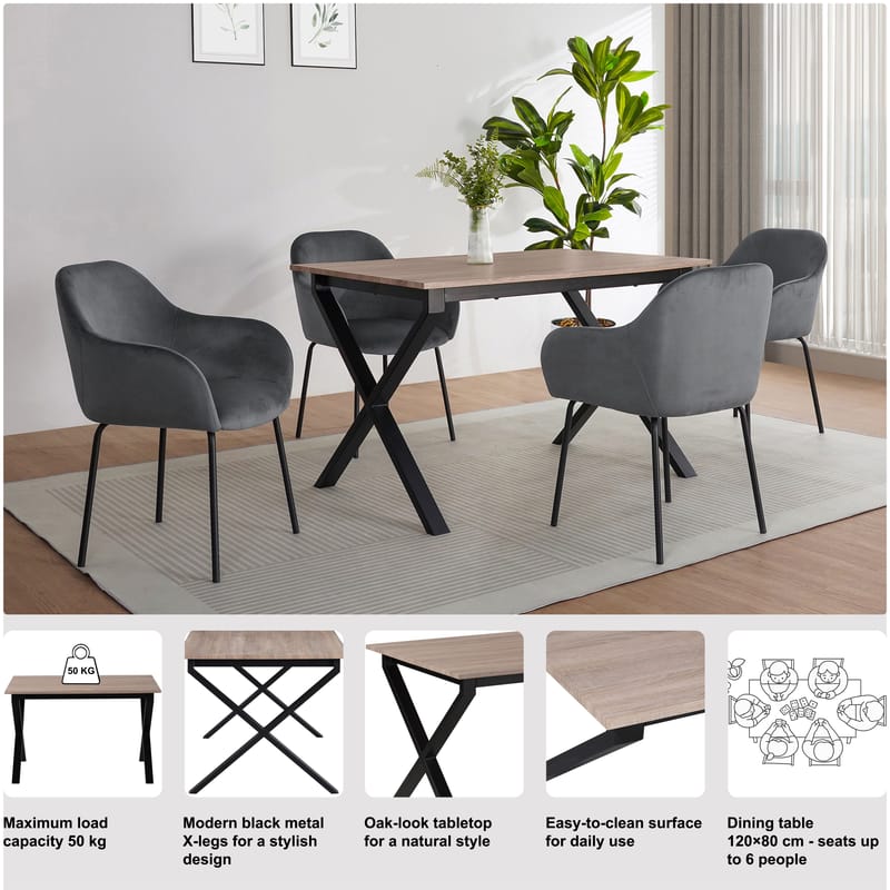 Ruokapöytä Loft24 Ipswich Tammi/musta 120 × 80 cm - Tammi ja musta - Huonekalut - Pöytä & ruokailuryhmä - Ruokapöydät & keittiön pöydät