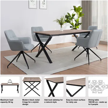 Ruokapöytä Loft24 Ipswich Tammi/musta 160 × 90 cm - Tammi ja musta - Huonekalut - Pöytä & ruokailuryhmä - Ruokapöydät & keittiön pöydät
