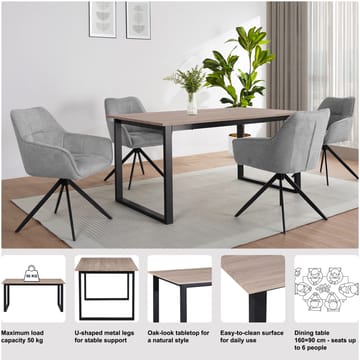Ruokapöytä Loft24 Luton Tammi/musta 160 × 90 cm - Tammi ja musta - Huonekalut - Pöytä & ruokailuryhmä - Ruokapöydät & keittiön pöydät