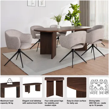 RUOKAPÖYTÄ Loft24 WIGAN 200 x 100 cm - Pähkinäpuu - Huonekalut - Pöytä & ruokailuryhmä - Ruokapöydät & keittiön pöydät