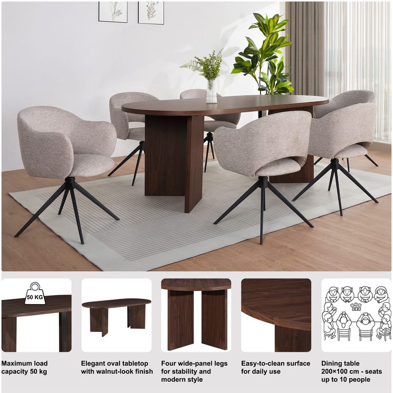RUOKAPÖYTÄ Loft24 WIGAN 200 x 100 cm - Pähkinäpuu - Huonekalut - Pöytä & ruokailuryhmä - Ruokapöydät & keittiön pöydät