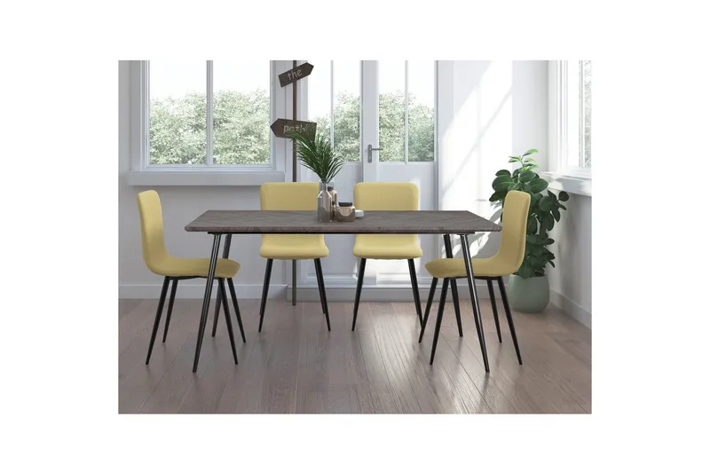 Ruokapöytä Monza 160x90x76 cm, Fishbone Whiteoak/Musta - 160x90x76 cm, Fishbone Whiteoak/Musta - Huonekalut - Pöytä & ruokailuryhmä - Ruokapöydät & keittiön pöydät