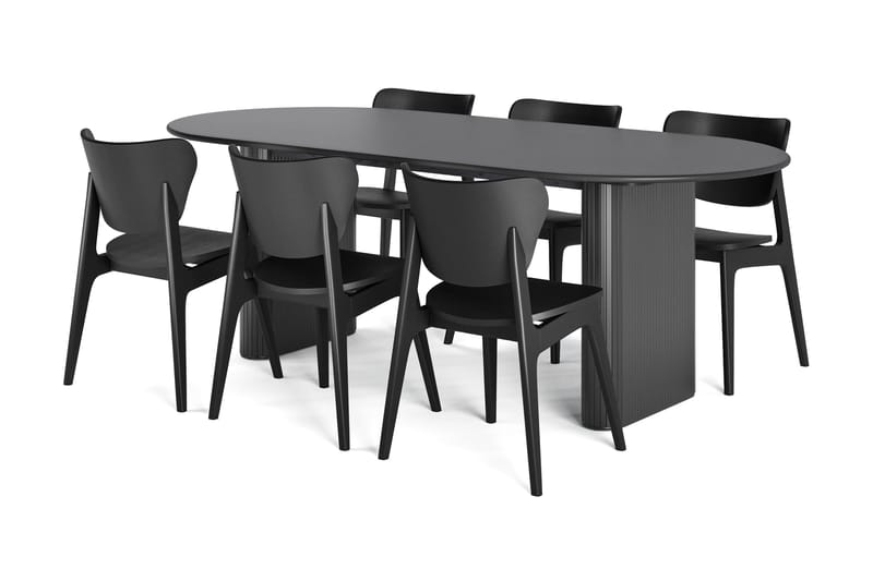 Ruokapöytä Neandir 220 cm Soikea 6 kpl Ruokatuoli Skagana, Musta