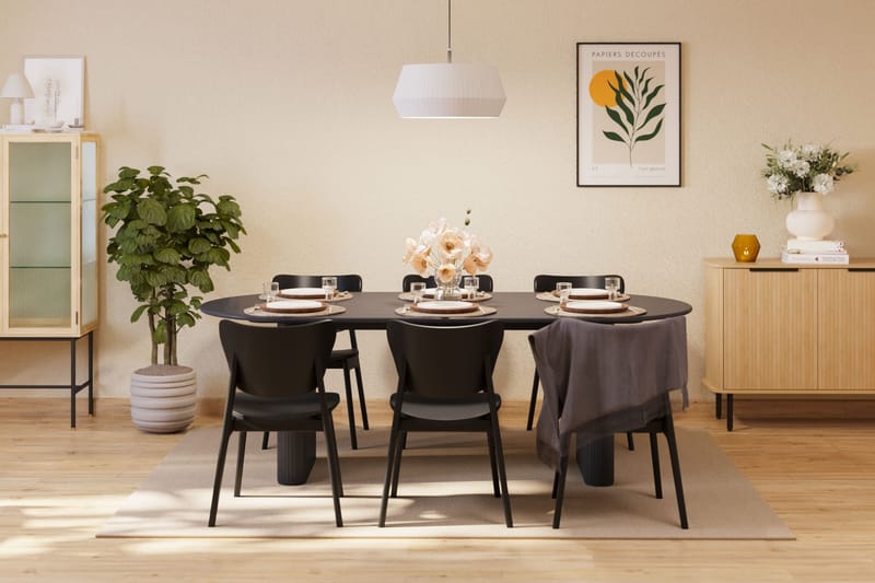 Ruokapöytä Neandir 220 cm Soikea 6 kpl Ruokatuoli Skagana - Musta - Huonekalut - Pöytä & ruokailuryhmä - Ruokailuryhmä