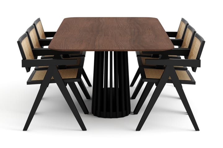Ruokapöytä Nessira 210 cm 6 Saemde tuolia - Ruskea/Musta - Ruokailuryhmä